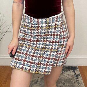 Waverly Grey Plaid Tweed Wrap Mini Skirt Back Zipper Size 4 Multicolor